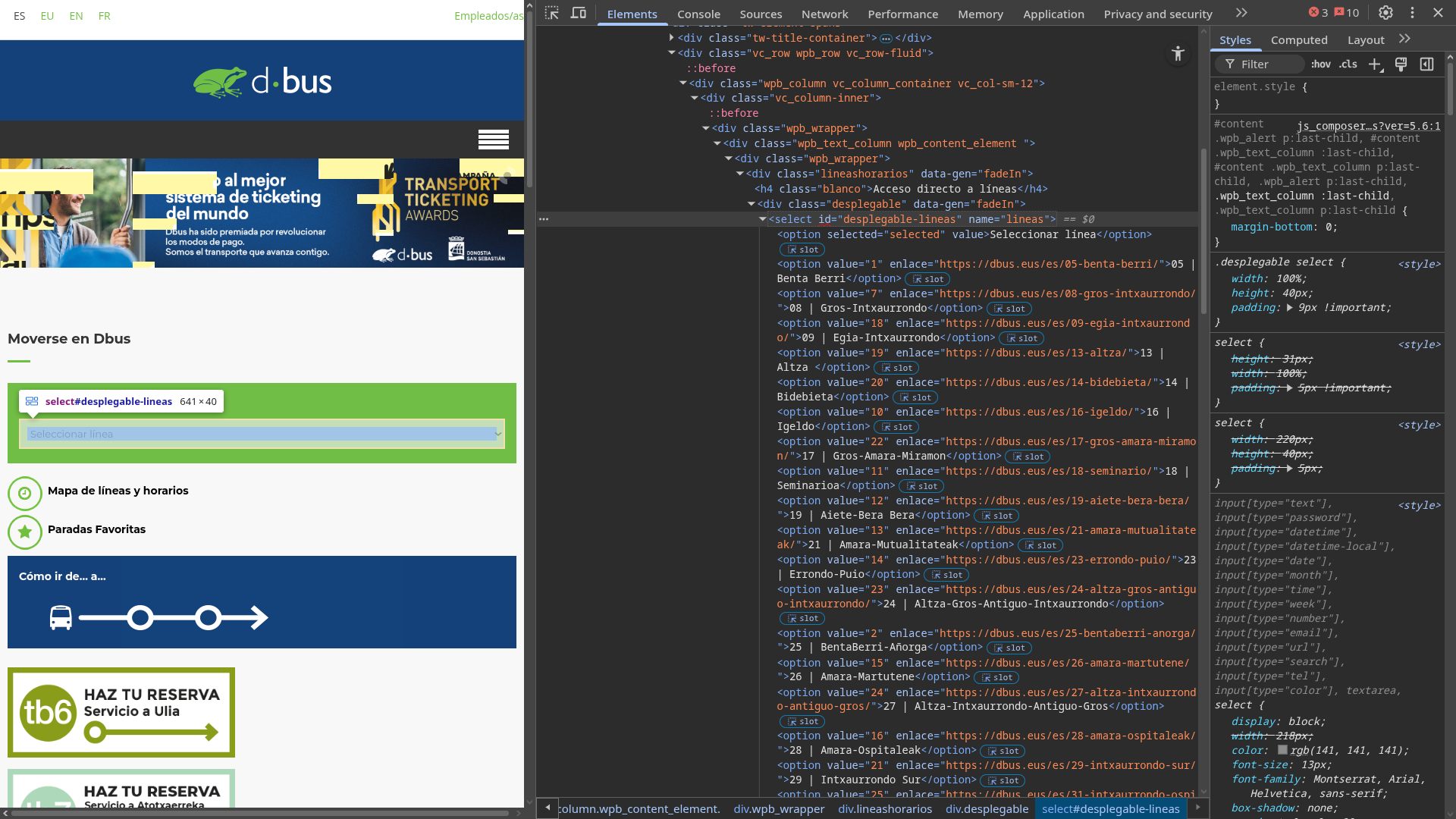 Inspeccionando el código HTML de la página