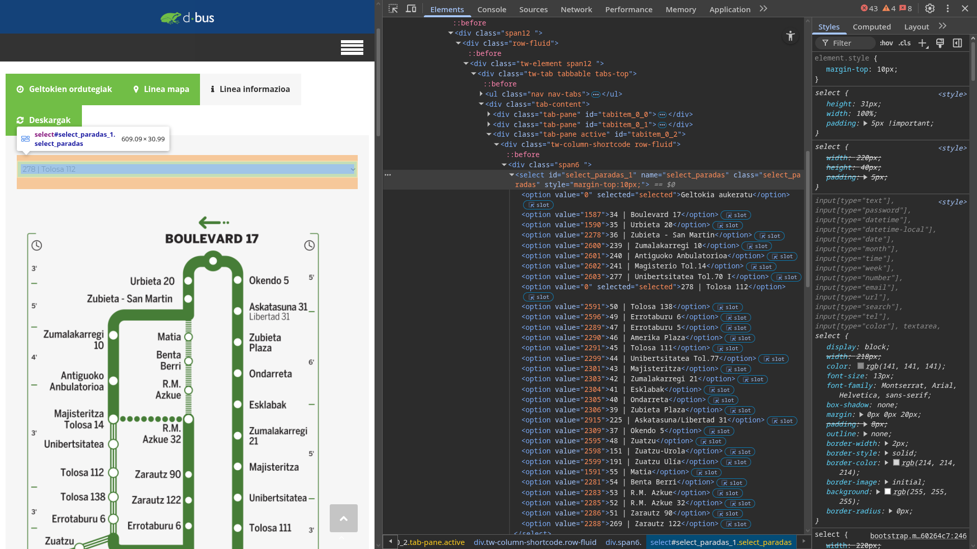 Inspeccionando el código HTML de la página